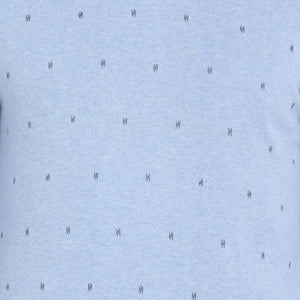 t-base Blue V Neck Printed Sweater