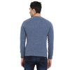 t-base Blue V Neck Self Design Sweater