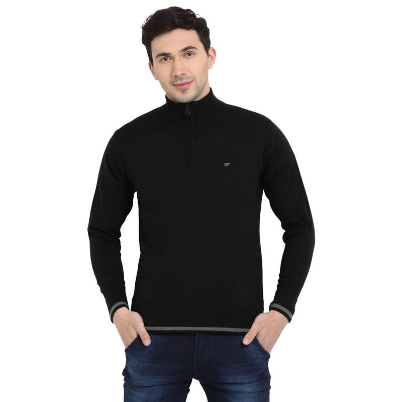 t-base Black Mock Collar Solid Sweater