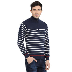 t-base Navy Mock Collar Stripe Sweater