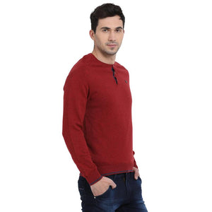 t-base Maroon Henley Neck Solid Sweater