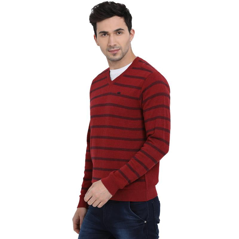 t-base Red V Neck Stripe Sweater