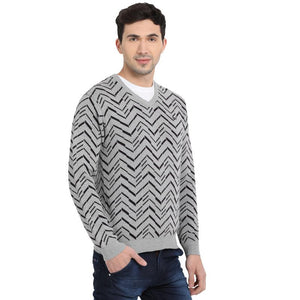 t-base Grey V Neck Jacquard Sweater