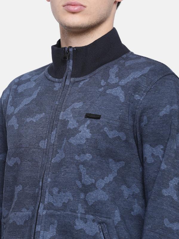 t-base Blue Camo Printed Mandarin Collar Sweatshirt