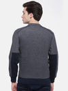 t-base Navy Blue Solid Mandarin Collar Biker Sweatshirt