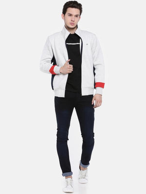 t-base Off-White Solid Mock Collar Sweatshirt