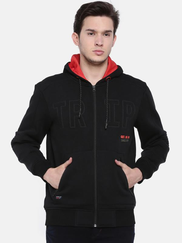 t-base Black Solid Hooded Sweatshirt