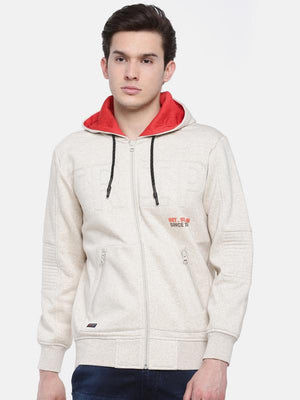 t-base Off-White Solid Hooded Sweatshirt