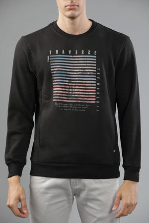 t-base Black Cotton Polyester Fleece Solid Sweatshirt