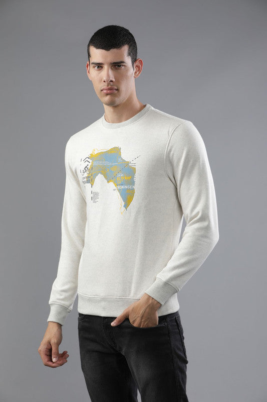 t-base White Melange Cotton Polyester Fleece Melange Sweatshirt