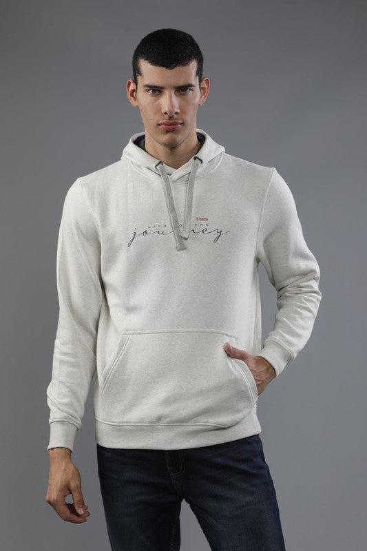 t-base White Melange Cotton Polyester Fleece Solid Sweatshirt