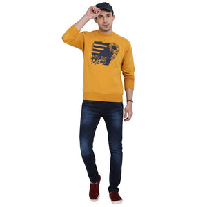 t-base Yellow Printed Graphic Round Neck Sweatshirt