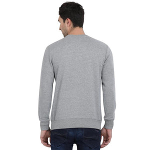 t-base Grey Printed Graphic Round Neck Sweatshirt