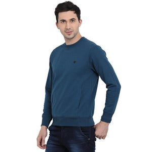 t-base Blue Solid Round Neck Sweatshirt