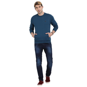 t-base Blue Solid Round Neck Sweatshirt