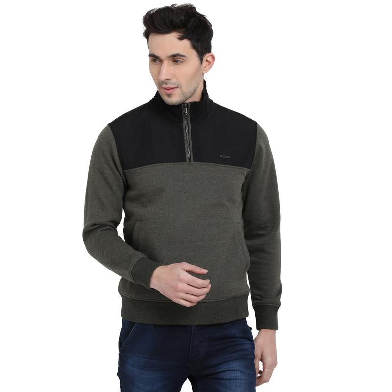 t-base Olive Solid Mock Collar Sweatshirt