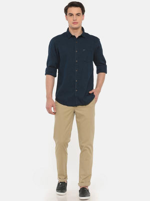 t-base Navy Solid Cotton Casual Shirt