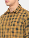 t-base Yellow Checkered Cotton Casual Shirt