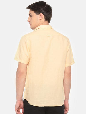 t-base Peach Solid Cotton Linen Casual Shirt
