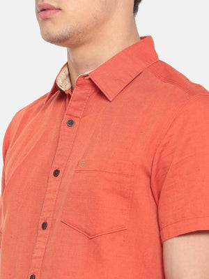 t-base Orange Solid Cotton Linen Casual Shirt