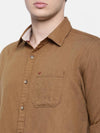 t-base Khaki Solid Cotton Linen Casual Shirt