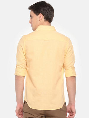 t-base Peach Solid Cotton Linen Casual Shirt