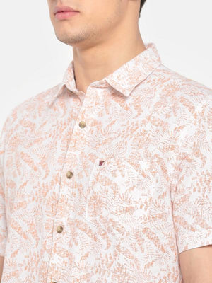 t-base Orange Printed Cotton Linen Casual Shirt