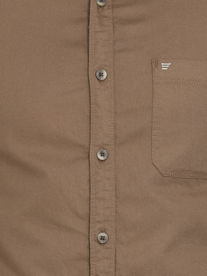 t-base Khaki Solid Cotton Casual Shirt