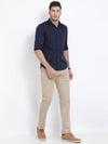 t-base Navy Solid Cotton Casual Shirt