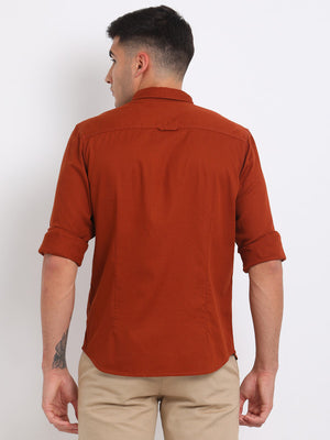 t-base Rust Solid Cotton Casual Shirt