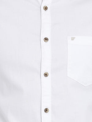 t-base White Solid Cotton Casual Shirt
