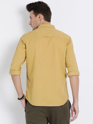 t-base Khaki Solid Cotton Casual Shirt
