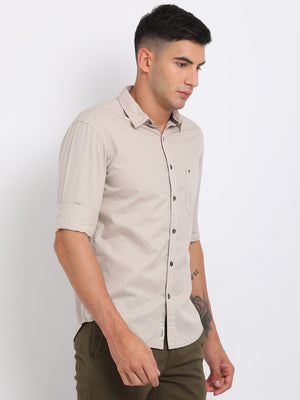 t-base Sand Solid Cotton Casual Shirt