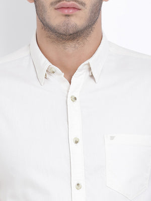 t-base Cream Solid Cotton Casual Shirt