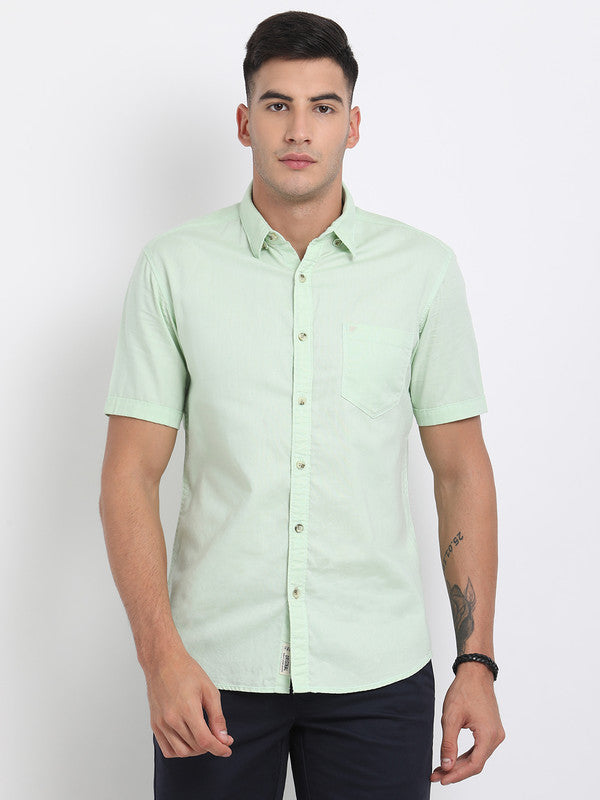 t-base Lime Green Solid Cotton Casual Shirt