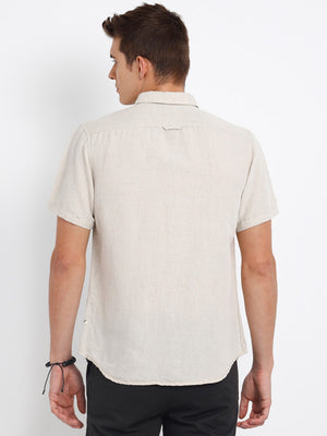 t-base Off White Solid Cotton Casual Shirt