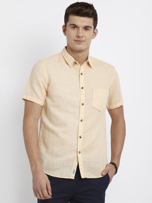 t-base Peach Solid Cotton Casual Shirt