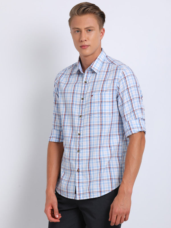 t-base Light Blue Solid Cotton Casual Shirt