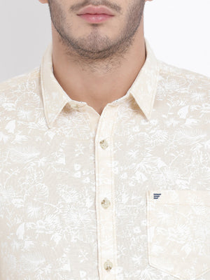 t-base Beige Printed Cotton Casual Shirt