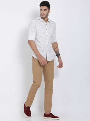 t-base Sand Printed Cotton Casual Shirt