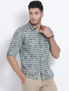 t-base Grey Striped Cotton Casual Shirt