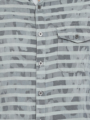 t-base Grey Striped Cotton Casual Shirt