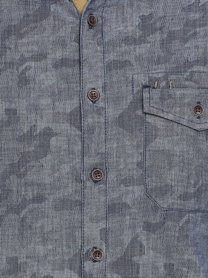 t-base Navy Printed Cotton Casual Shirt
