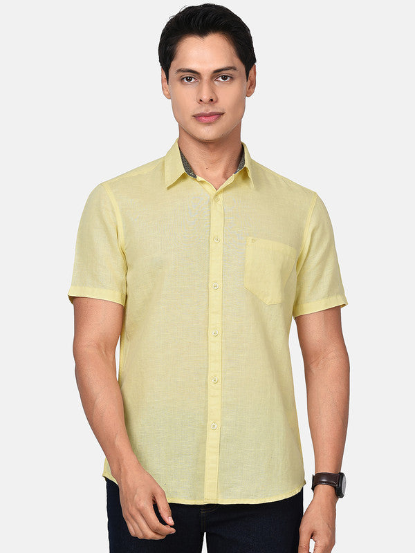 t-base Yellow Solid Cotton Linen Casual Shirt
