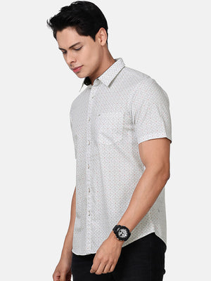 t-base Grey Printed Cotton Casual Shirt