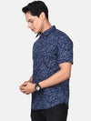 t-base Navy Floral Printed Cotton Casual Shirt