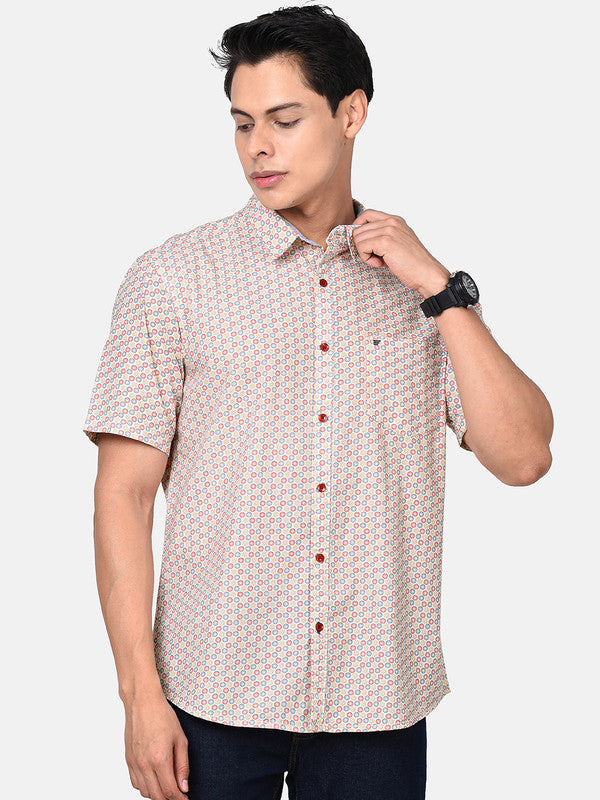 t-base Red Printed Cotton Casual Shirt
