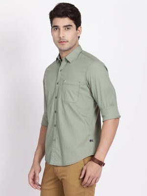 t-base Kashmir Green Oxford Solid Cotton Casual Shirt