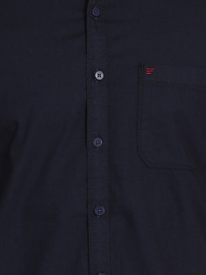 t-base Navy Oxford Solid Cotton Casual Shirt