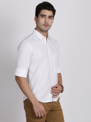 t-base White Oxford Solid Cotton Casual Shirt